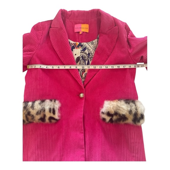 Vilagallo Pink Corduroy Coat Leopard Pocket Detail Ribbed Blazer Jacket 36 US S - Picture 11 of 11
